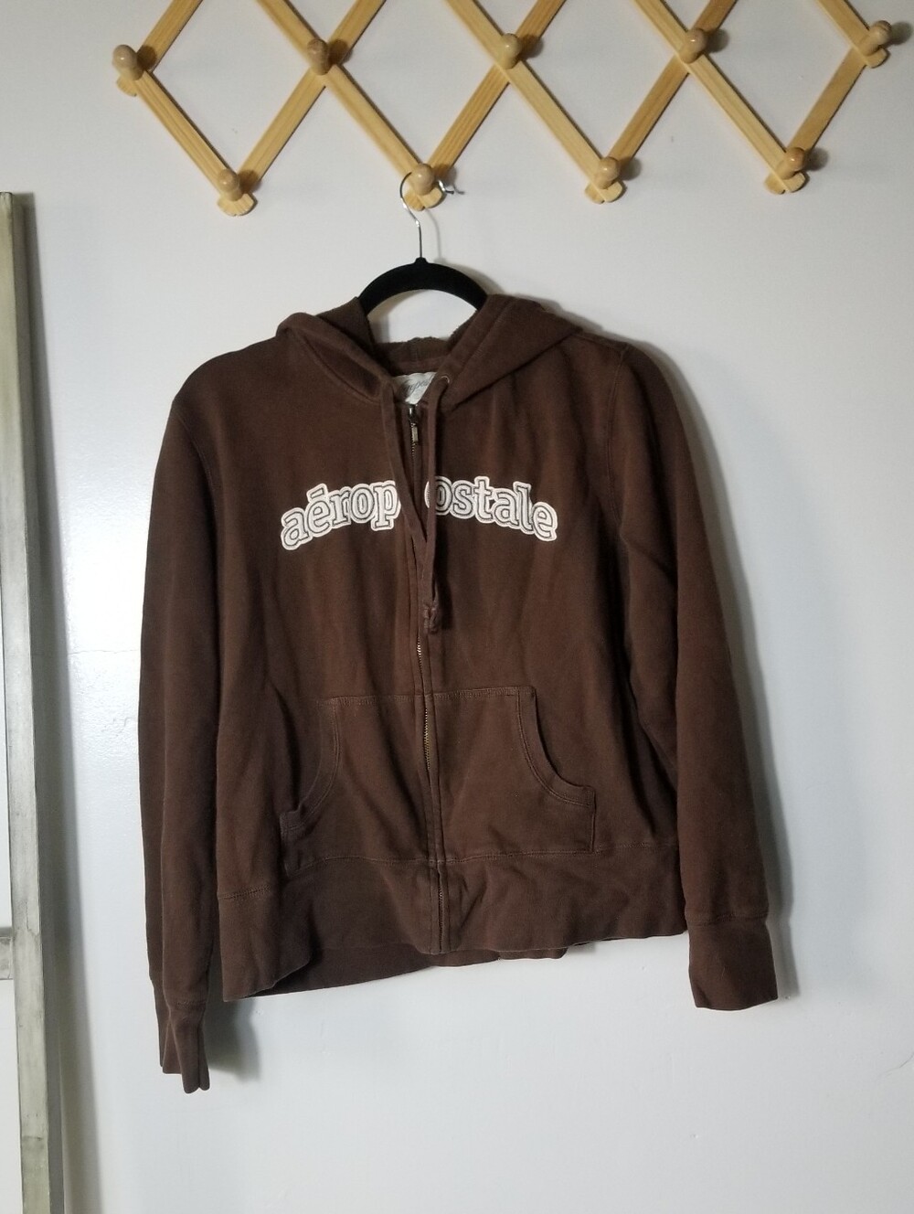 AEROPOSTALE WOMEN'S BROWN WITH WHITE ZIP-UP HOODIE SIZE XL
